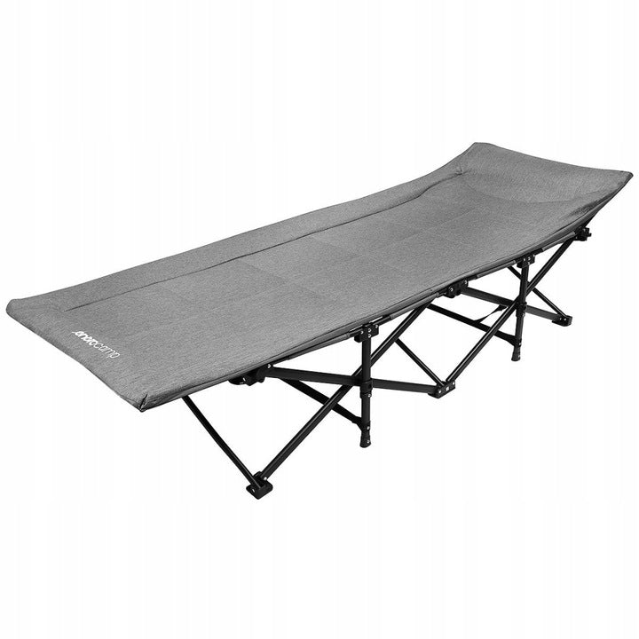 Pat pliant pentru camping, cu saltea si perna, structura metalica, 190x70x37cm, gri