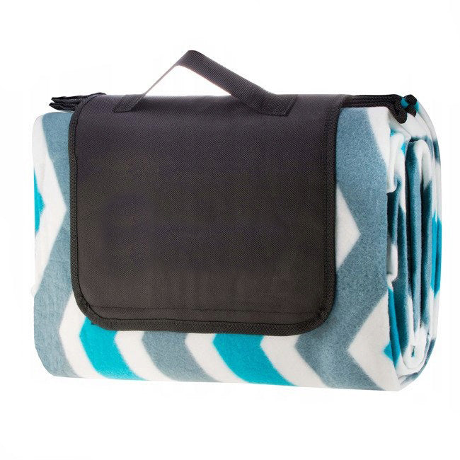 Patura pentru picnic sau plaja, cu folie izolatoare si maner, 160x200cm, alb albastru