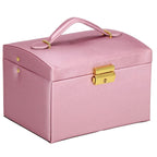 (DL) Cutie depozitare si organizare bijuterii, MDF, piele ecologica si velur, 17,5 x 14 x 12,5cm, roz