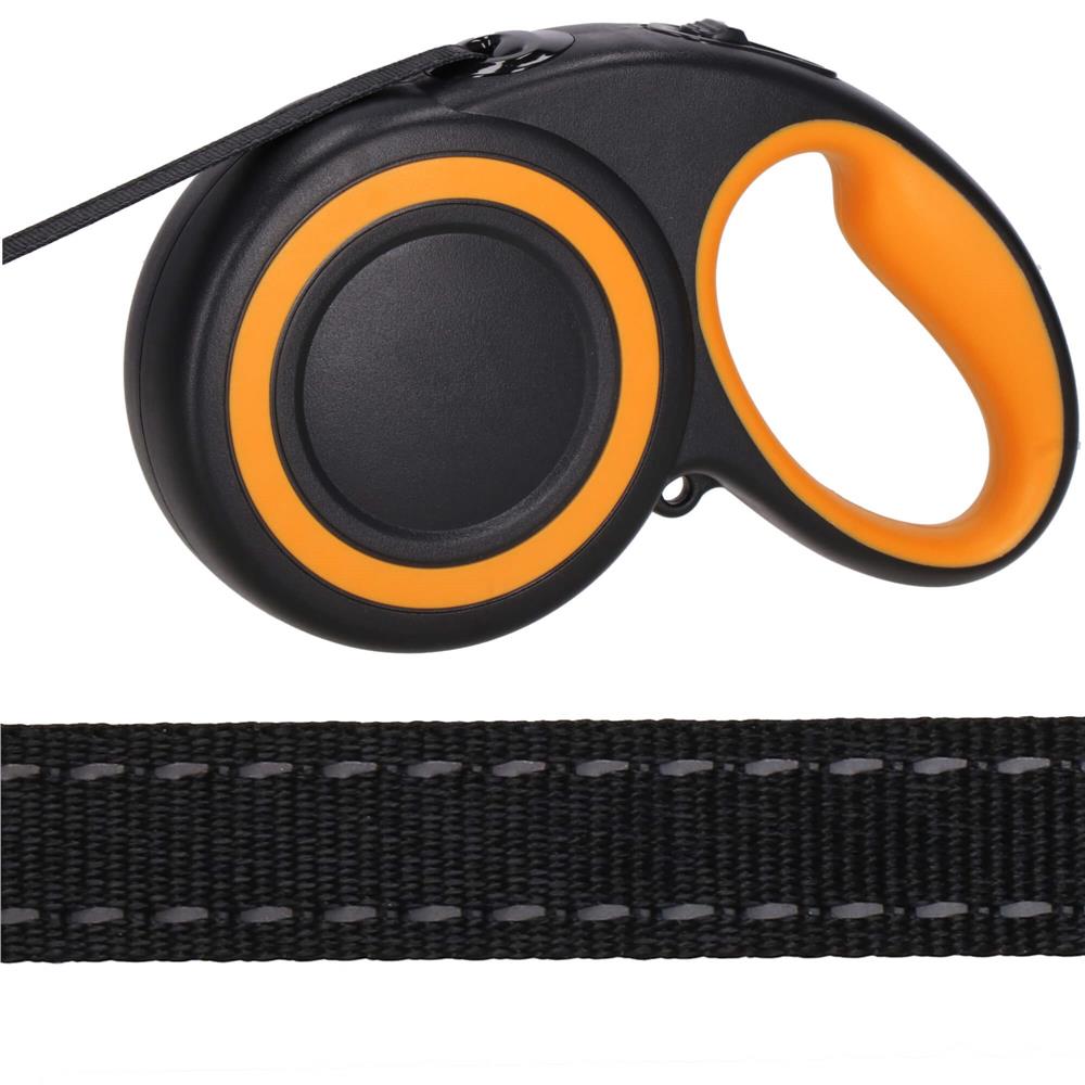 Lesa automata retractabila, pentru rase mari pana la 50kg, 500 cm, negru portocaliu