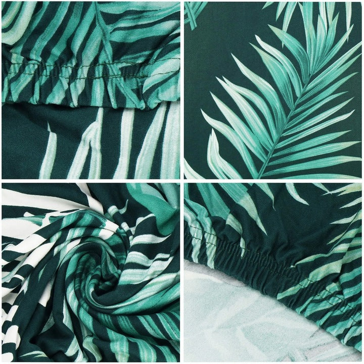 Husa pentru scaun, marime universala, poliester si spandex, verde cu model floral