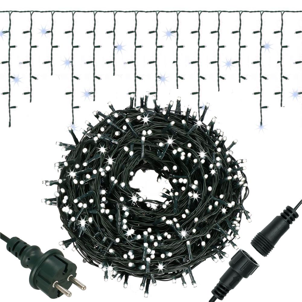 Ghirlanda luminoasa tip perdea Premium 300 LED-uri, 14,5m, 18Wati, interior/exterior, cu flash, alb rece