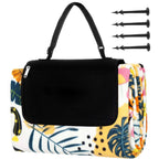 Patura pentru picnic sau plaja, cu folie izolatoare si maner, 150x200cm, model tropical, alb verde