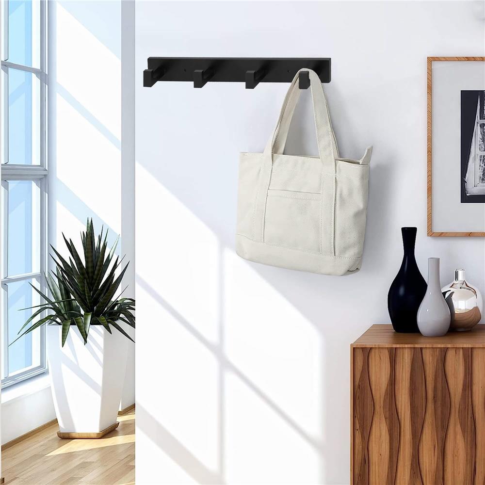 Cuier de baie pentru prosoape cu 2 sisteme instalare, aluminiu, 4 agatatori, 35x4cm, negru