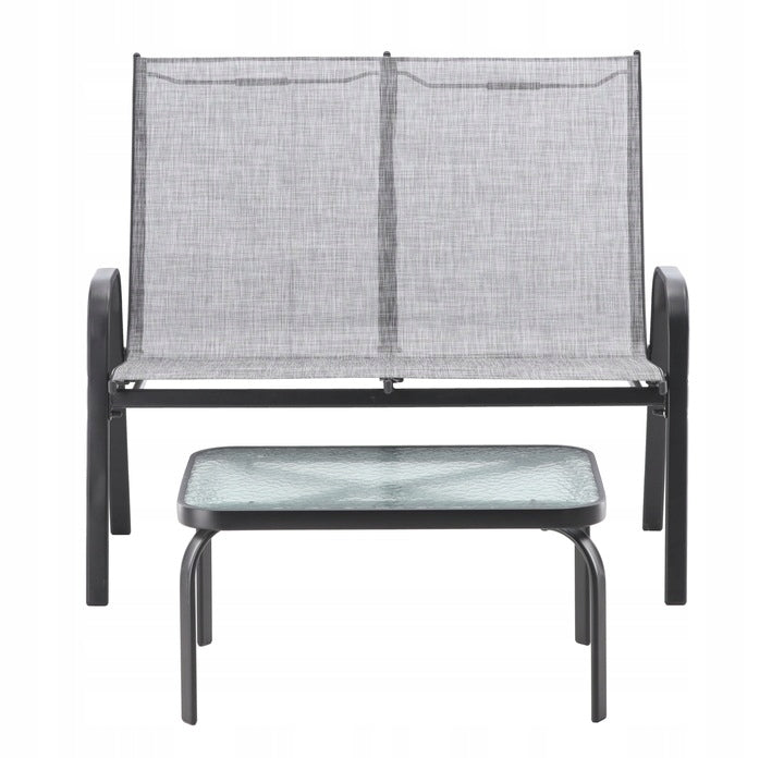 Set mobilier gradina textilene, 2 scaune, 1 canapea si 1 masa, gri deschis