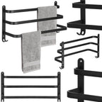 Suport prosoape pentru baie cu 2 sisteme de instalare, 3 brate, din aluminiu, 49x25cm, negru