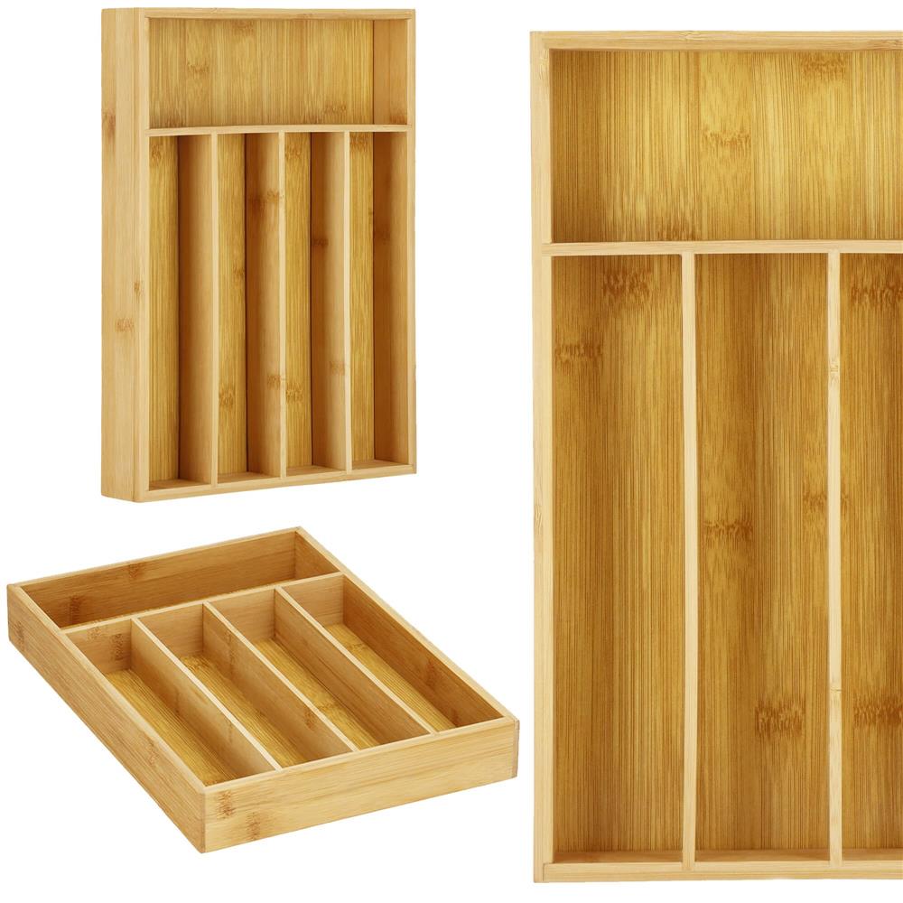 Organizator tacamuri si ustensile bucatarie, bambus, 25x35x5cm