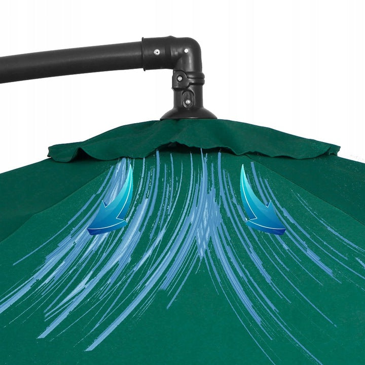 Umbrela de gradina cu brat lateral banana, cu husa, 300cm, verde