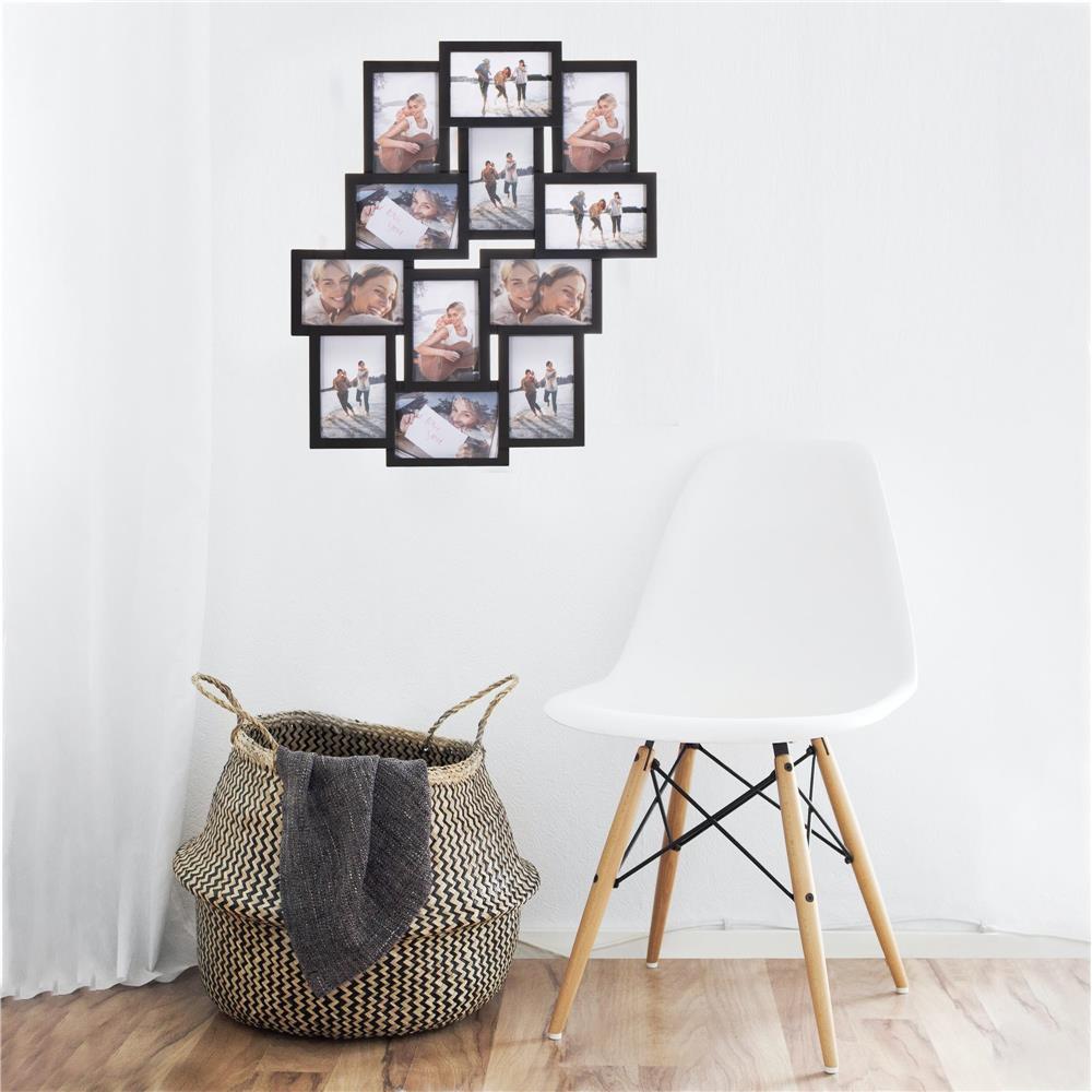 Rama foto de perete, colaj de 12 fotografii, 50x59cm, negru