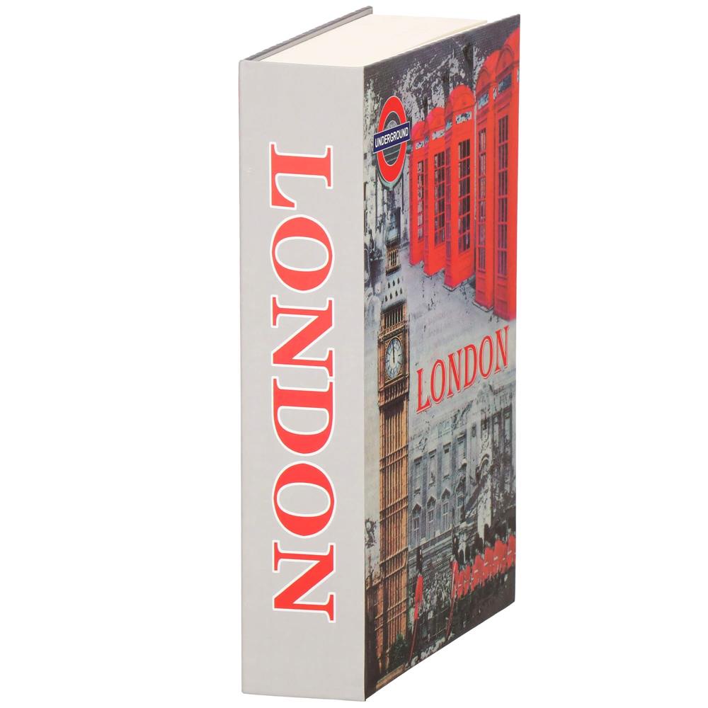 Caseta de valori, cutie metalica cu cheie, portabila, tip carte, London, 22x15.5x4.5 cm