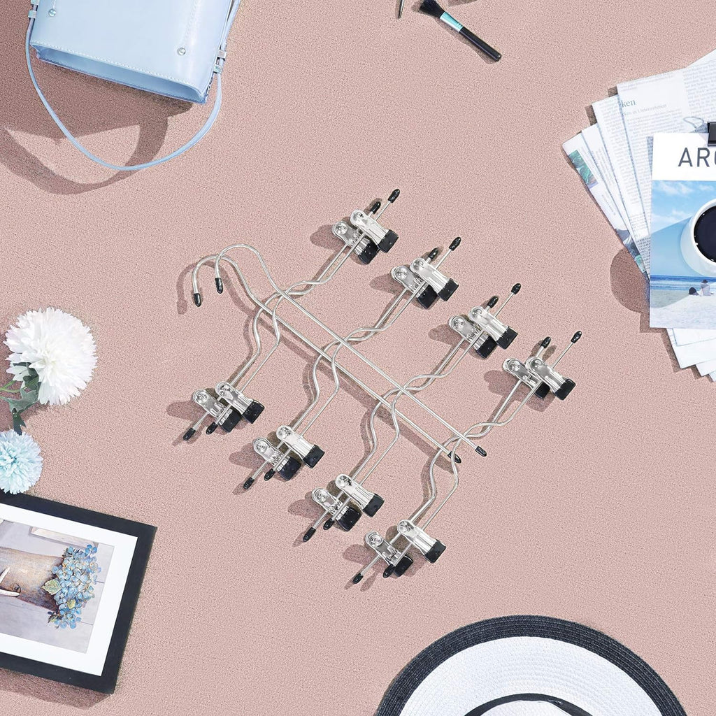 SONGMICS Set de 3 umerase pentru pantaloni, capacitate 4 perechi per umeras, 32cm, argintiu