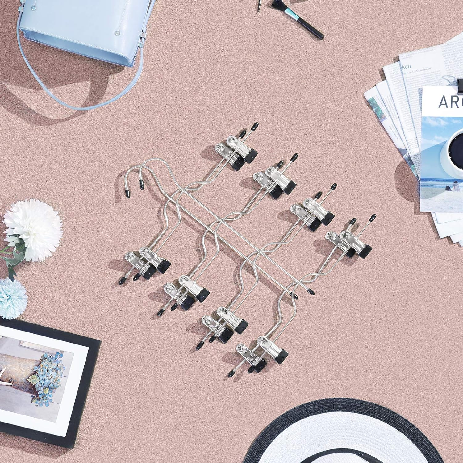 SONGMICS Set de 3 umerase pentru pantaloni, capacitate 4 perechi per umeras, 32cm, argintiu