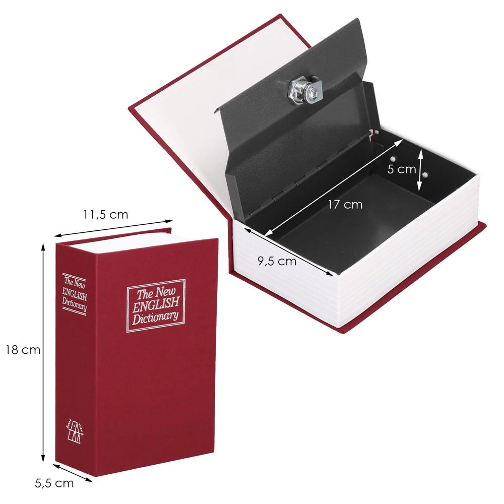 Caseta de valori, cutie metalica cu cheie, portabila, tip carte, Dictionar, maro, 18×11.5×5.5 cm