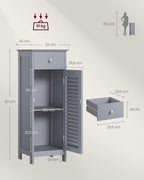 VASAGLE Dulap de depozitare de podea pentru baie, din lemn cu sertar, usa cu lamele, 32x30x87cm, gri
