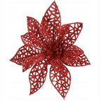 Set 10 ornamente pentru bradul de Craciun, stea Poinsettia, 10cm, rosu
