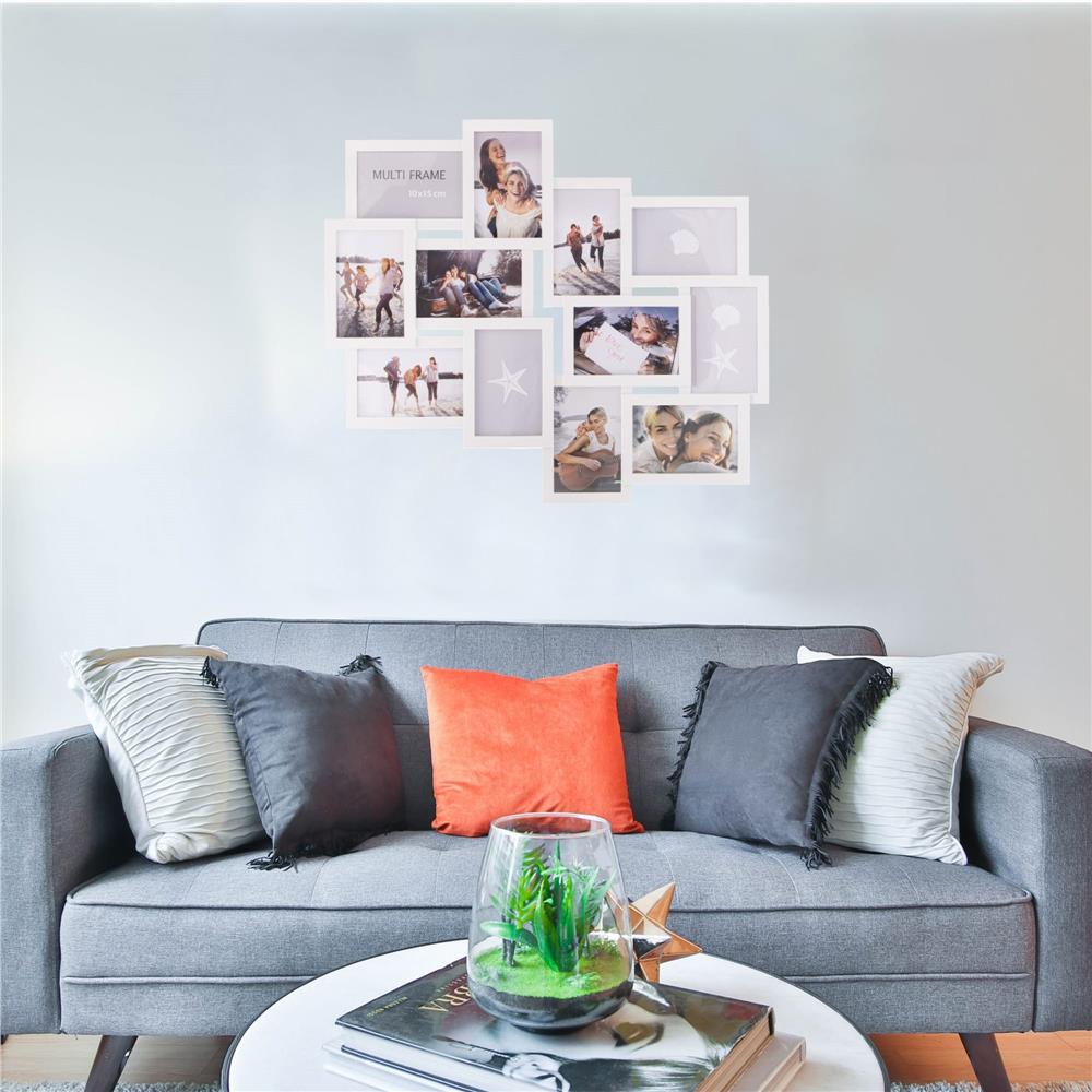 Rama foto de perete, colaj de 12 fotografii, 50x59cm, alb
