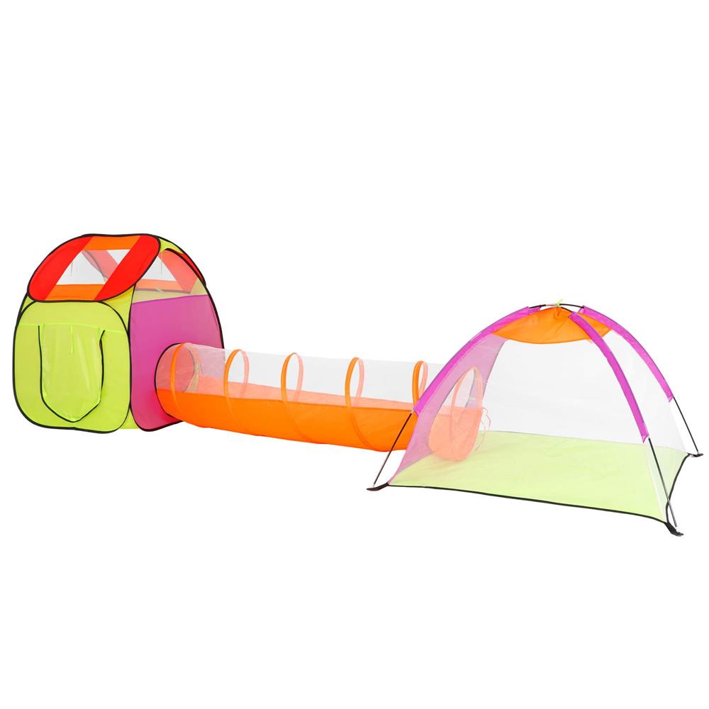 Loc de joaca 3 in 1 pentru copii, multifunctional, casuta, tunel si cort, 385x120x115cm, multicolor