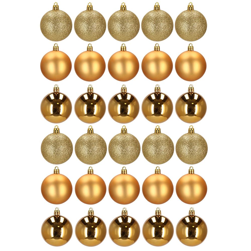 Set globuri de Craciun, 30 bucati, 3 modele, 6cm, auriu