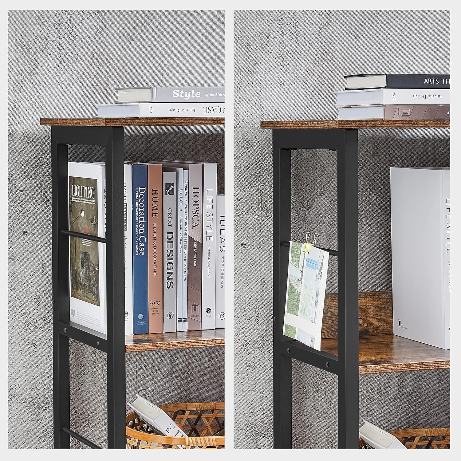 VASAGLE Biblioteca, raft cu 6 unitati de depozitare, din lemn, 33x120x80 cm, maro rustic