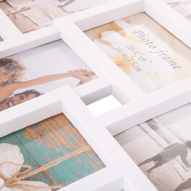 Rama foto de perete, colaj de 10 fotografii, 48x53cm, alb