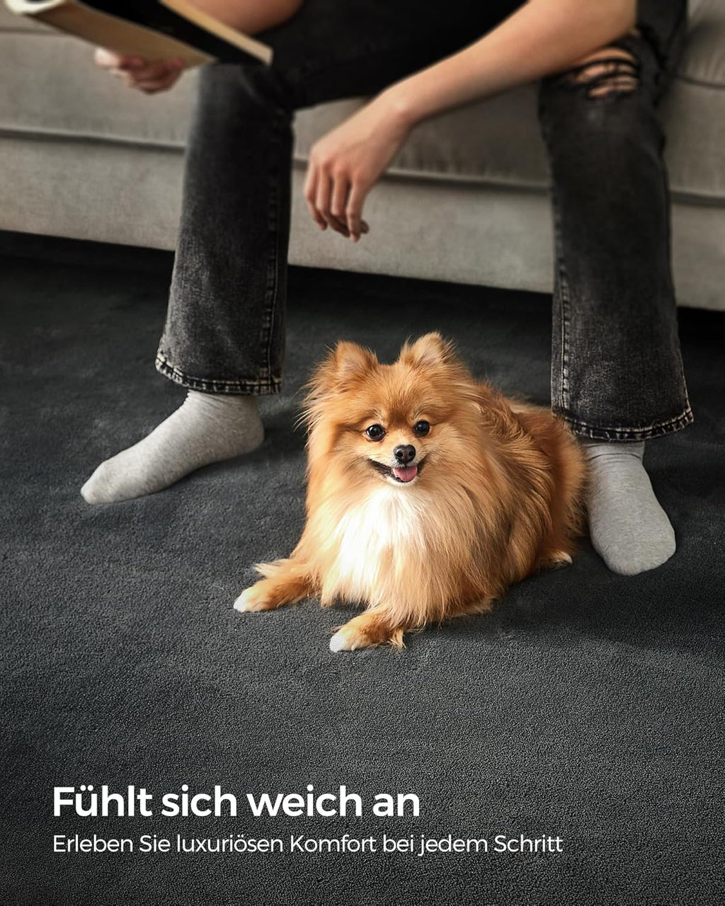 SONGMICS Covor decorativ antiderapant, lavabil la masina, 120x170 cm, gri carbune