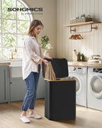 SONGMICS Cos de rufe textil, pliabil, cu 2 compartimente detasabile, 130L, 52x39x71 cm, negru