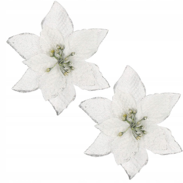 Set 10 ornamente pentru bradul de Craciun, stea Poinsettia, 13cm, gri argintiu