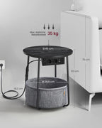 VASAGLE Masuta de cafea rotunda cu cos de stofa, statie de incarcare 2 prize si 2 USB, 45x50cm, negru