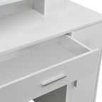 Masa de toaleta cu oglinda, sertar, dulap si rafturi, 90x38x138 cm, alb