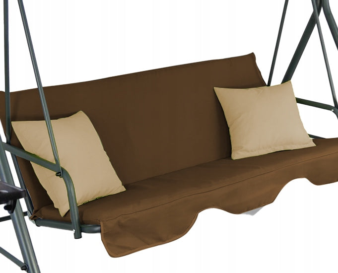 Leagan gradina 3 locuri 170x118x153 cm, cu perne, baldachin reglabil si masute laterale, structura otel, maro