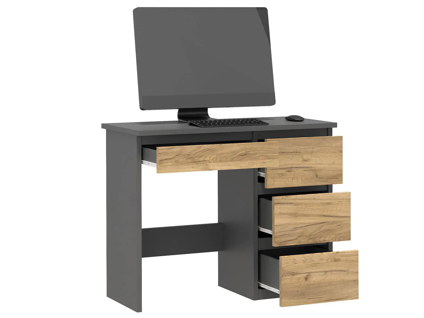 Birou calculator Beta 3 cu 4 sertare, 94x43x75 cm, finisaj antracit/craft