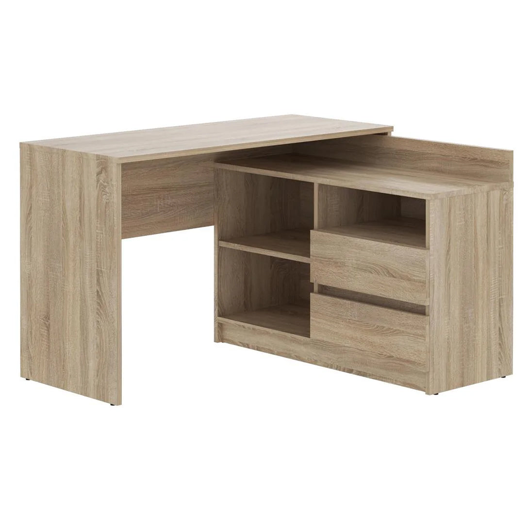 Birou colt Delta 120x50x75 cm cu comoda 100x42x72 cm, 2 sertare, montaj stanga/dreapta, sonoma