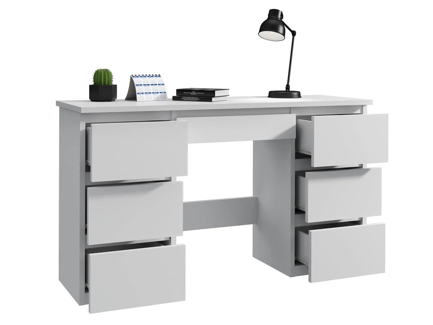 Birou cu 7 sertare Beta 4 120x43x75 cm, design minimalist, alb