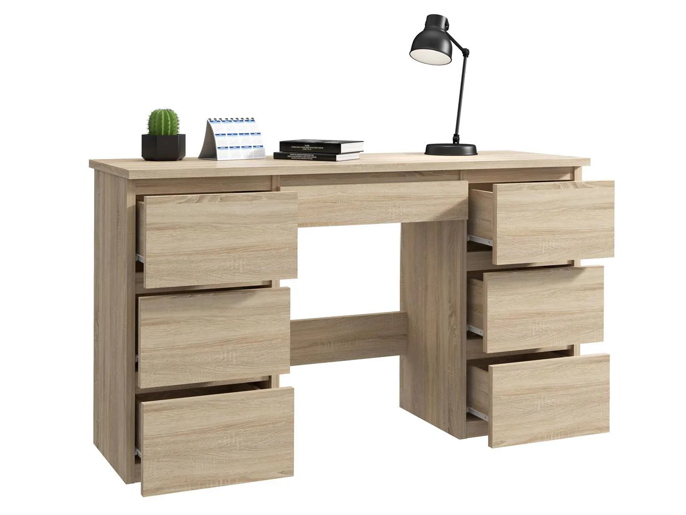 Birou cu 7 sertare Beta 4 120x43x75 cm, design minimalist, sonoma