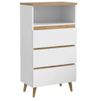 Comoda biblioteca Norge 03 cu 3 sertare si raft deschis, 65x37x119 cm, alb si stejar craft