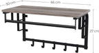 VASAGLE Cuier perete cu polita, bara si 5 carlige, 66x27x30 cm, gri