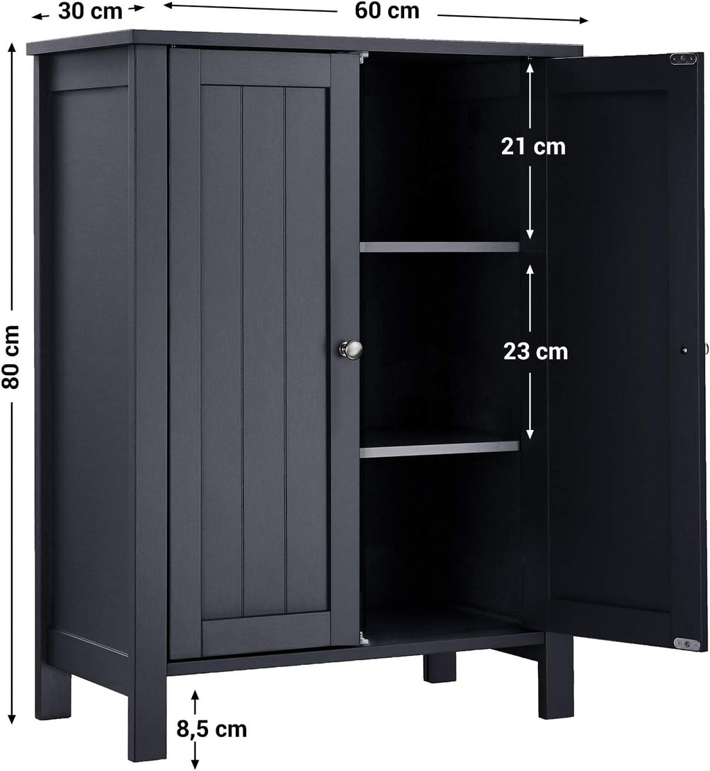 VASAGLE Dulap baie pe picioare cu 2 rafturi reglabile, din MDF, 30x60x80 cm, gri