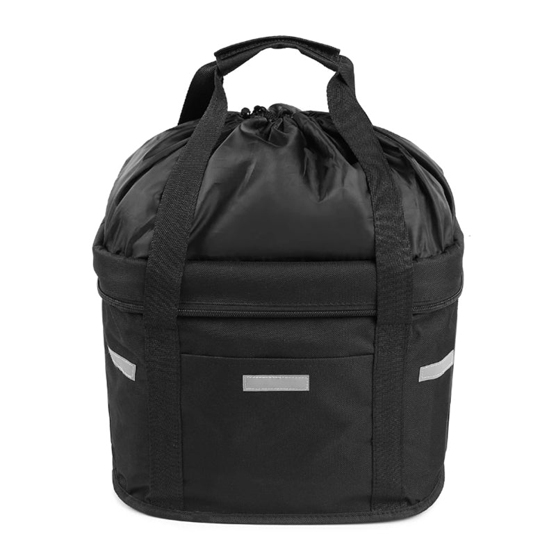 Cos bicicleta fata 34x24x25 cm, aluminiu si material textil, sistem click, cu husa ploaie, negru