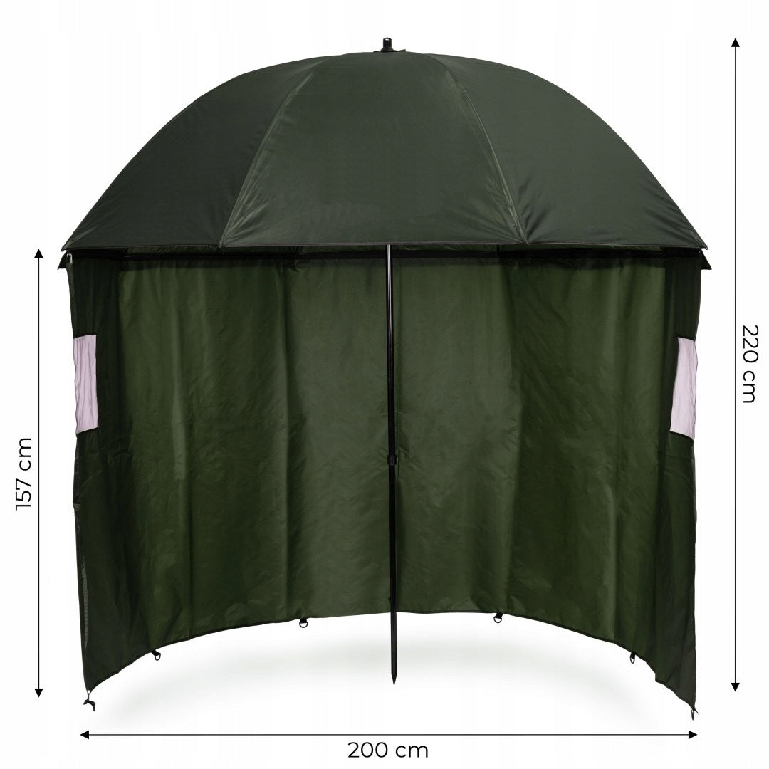 Umbrela pescuit 200x220 cm, inchidere completa cu perete detasabil, reglabil, otel si Oxford impermeabil, verde