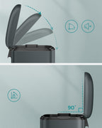 SONGMICS Cos de gunoi 34x25x61 cm, 30L, cu pedala, capac soft-close si galeata detasabila, verde-gri