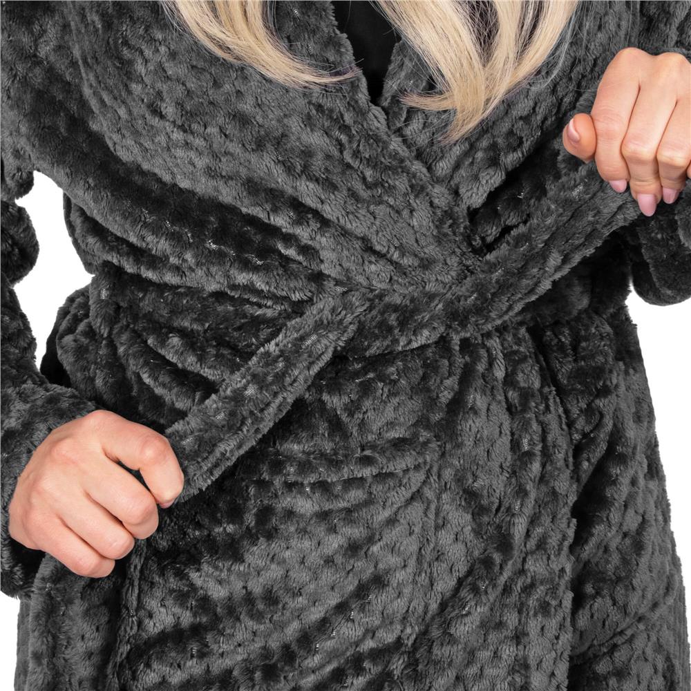 Halat de baie pentru femei pana la genunchi, cu gluga, marimea L/XL, gri inchis