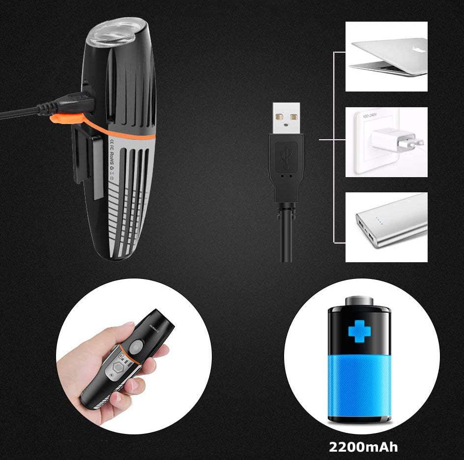 Lampa LED pentru bicicleta, reincarcabila USB, rezistenta la apa, 2200 mAh, autonomie pana la 15 ore