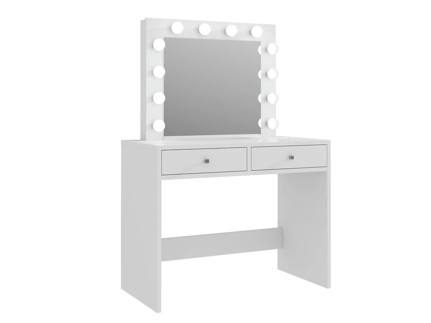 Masa de toaleta si machiaj Mega 12 LED, 100x50x144 cm, cu oglinda iluminata si 2 sertare, alb