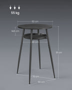 VASAGLE Masa de bar neagra, 70x70x91 cm – design elegant cu piele artificiala, blat 60 cm, stabila si usor de asamblat