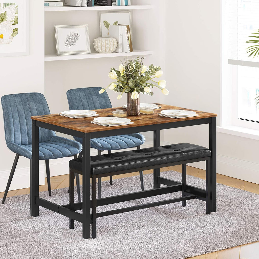 VASAGLE Masa de bucatarie pentru 4 persoane, cadru metalic, stil industrial, 120x75x75 cm, maro rustic