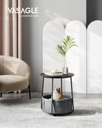 VASAGLE Masuta de cafea rotunda cu cos de stofa, stil modern, 45x50cm, negru-gri