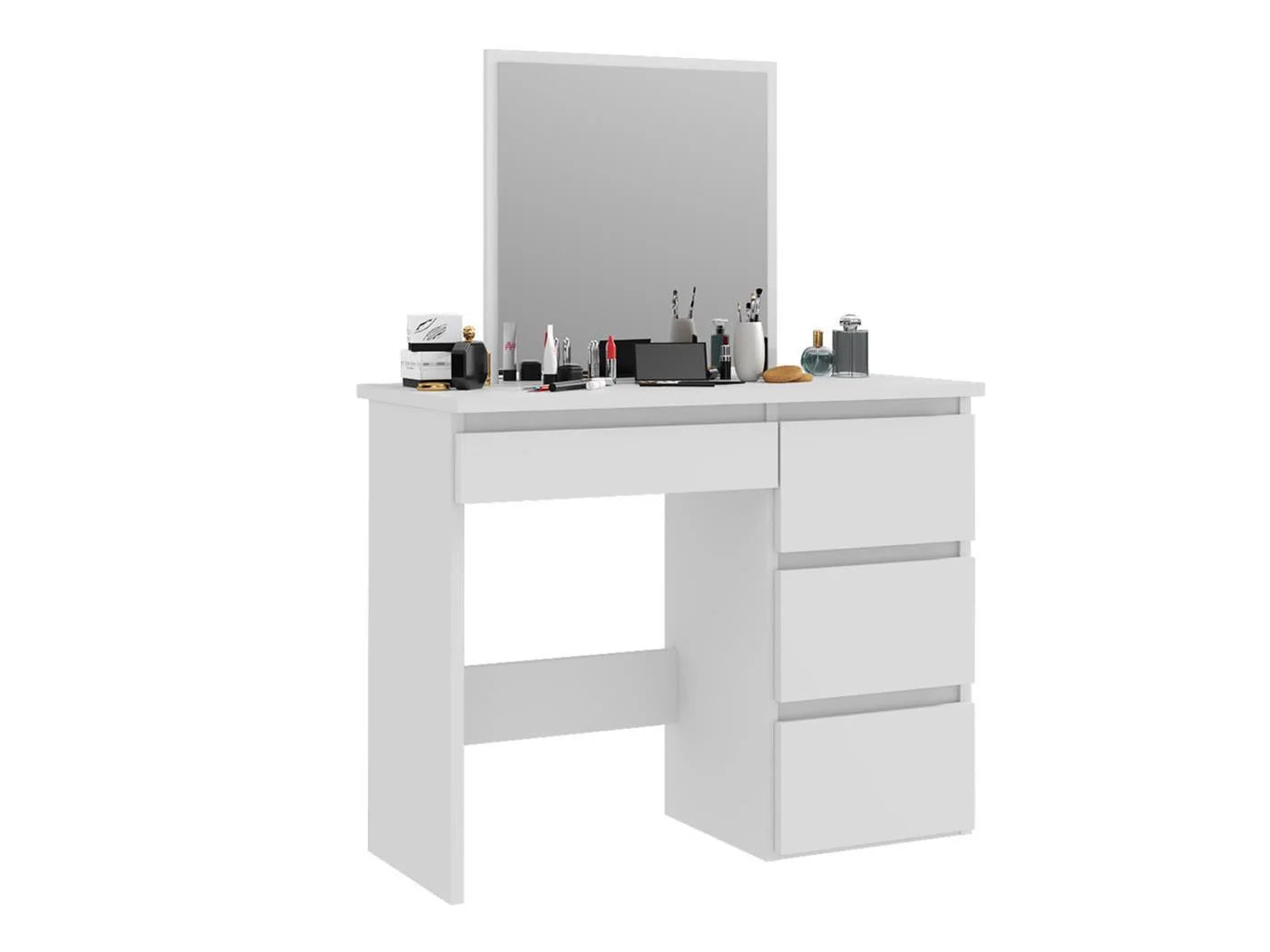 Masa de toaleta si machiaj Beta cu oglinda si 4 sertare, 94x43x130 cm, finisaj alb