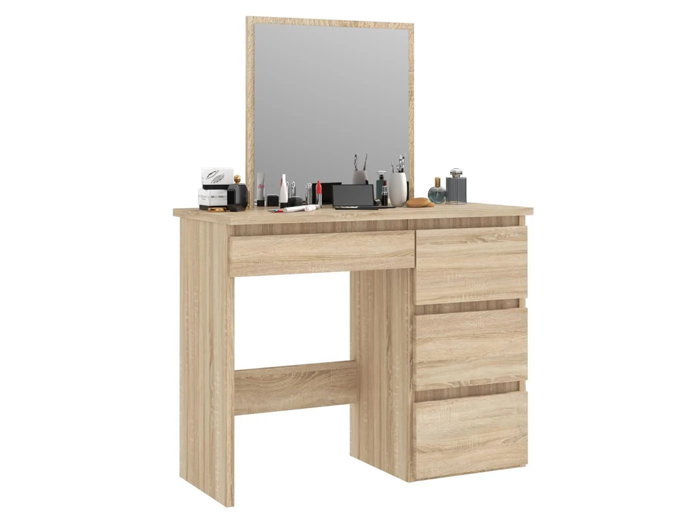 Masa de toaleta si machiaj Beta cu oglinda si 4 sertare, 94x43x130 cm, finisaj sonoma