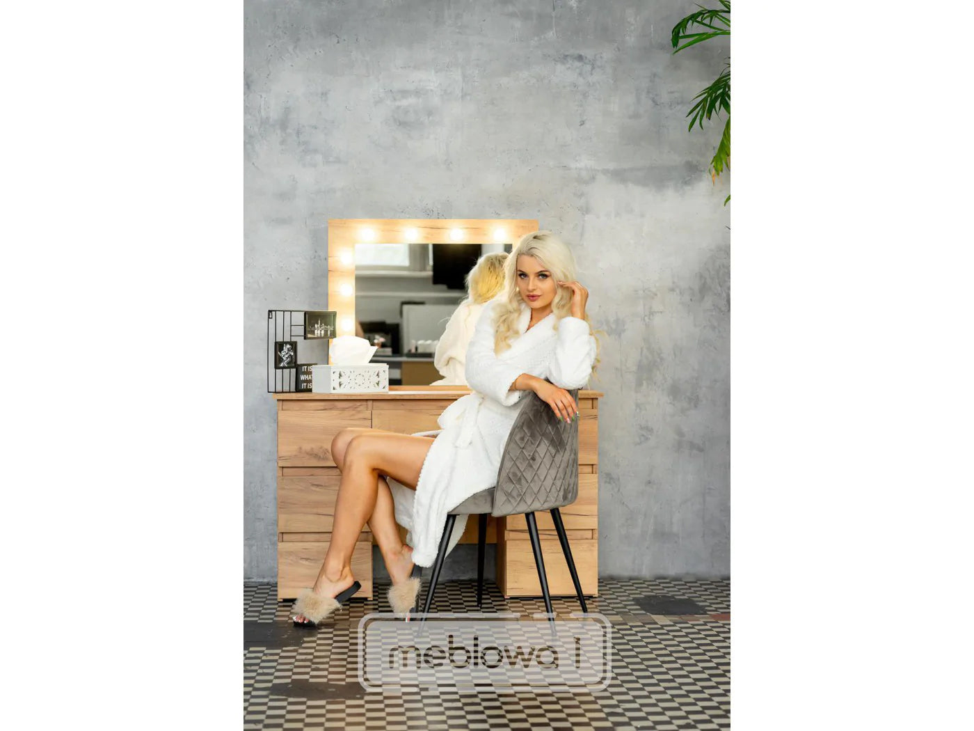 Masa de toaleta si machiaj cu oglinda LED si 7 sertare, 120x43x140 cm, craft