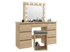 Masa de toaleta si machiaj cu oglinda LED si 7 sertare, 120x43x140 cm, sonoma